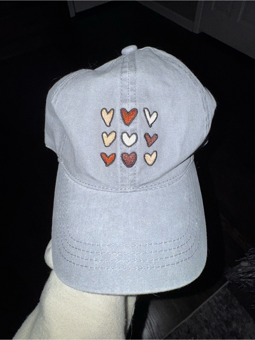 Light Grey Heart Embroidered Baseball Cap